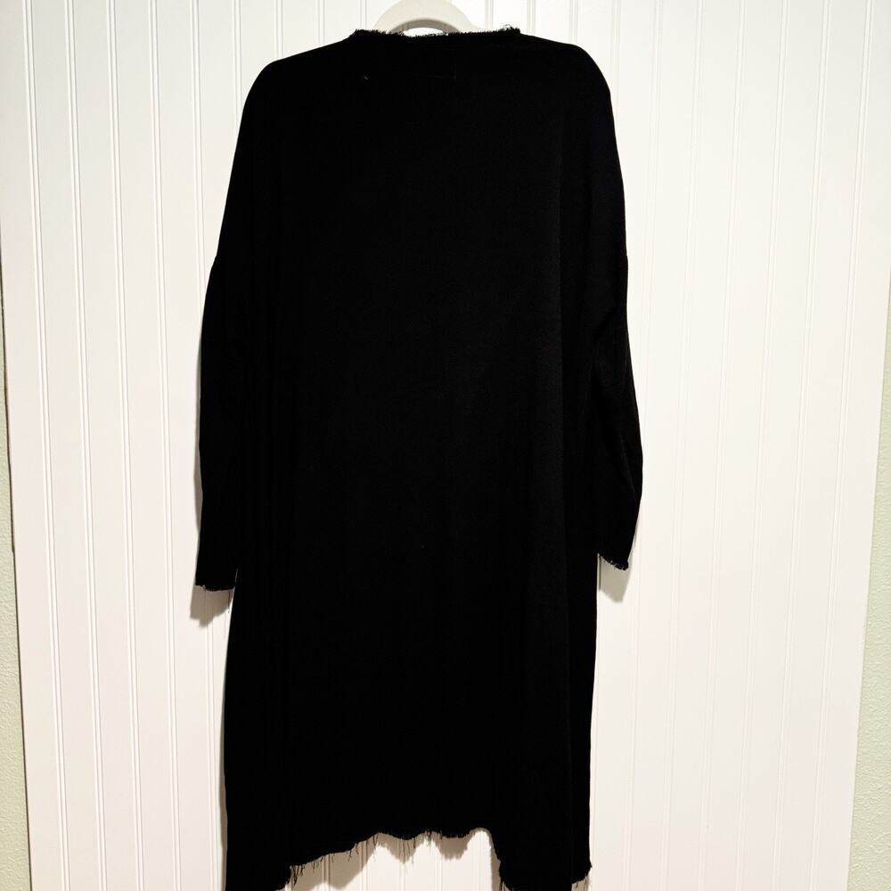Raquel Allegra Black Raw Edge Crepe Tunic Dress Front Pockets Lagenlook XS - Picture 7 of 7